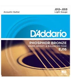 D'Addario EJ16 Phosphor Bronze Acoustic Guitar Strings, Light, 12-53