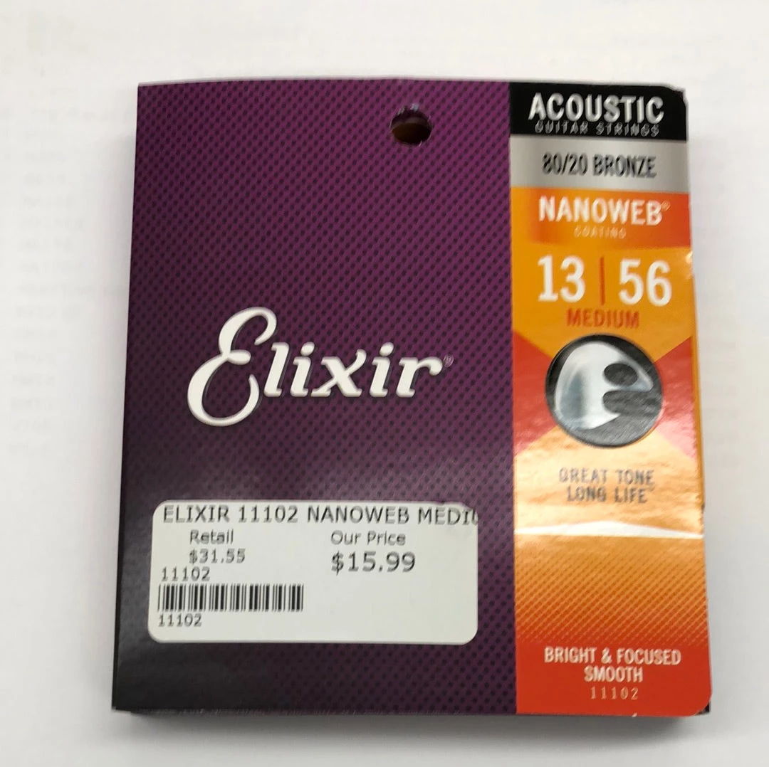 Elixir Nanoweb 13-56 Medium Guitar Strings 80/20 Bronze 1 Elixir Nanoweb 13-56 Medium Guitar Strings 80/20 Bronze