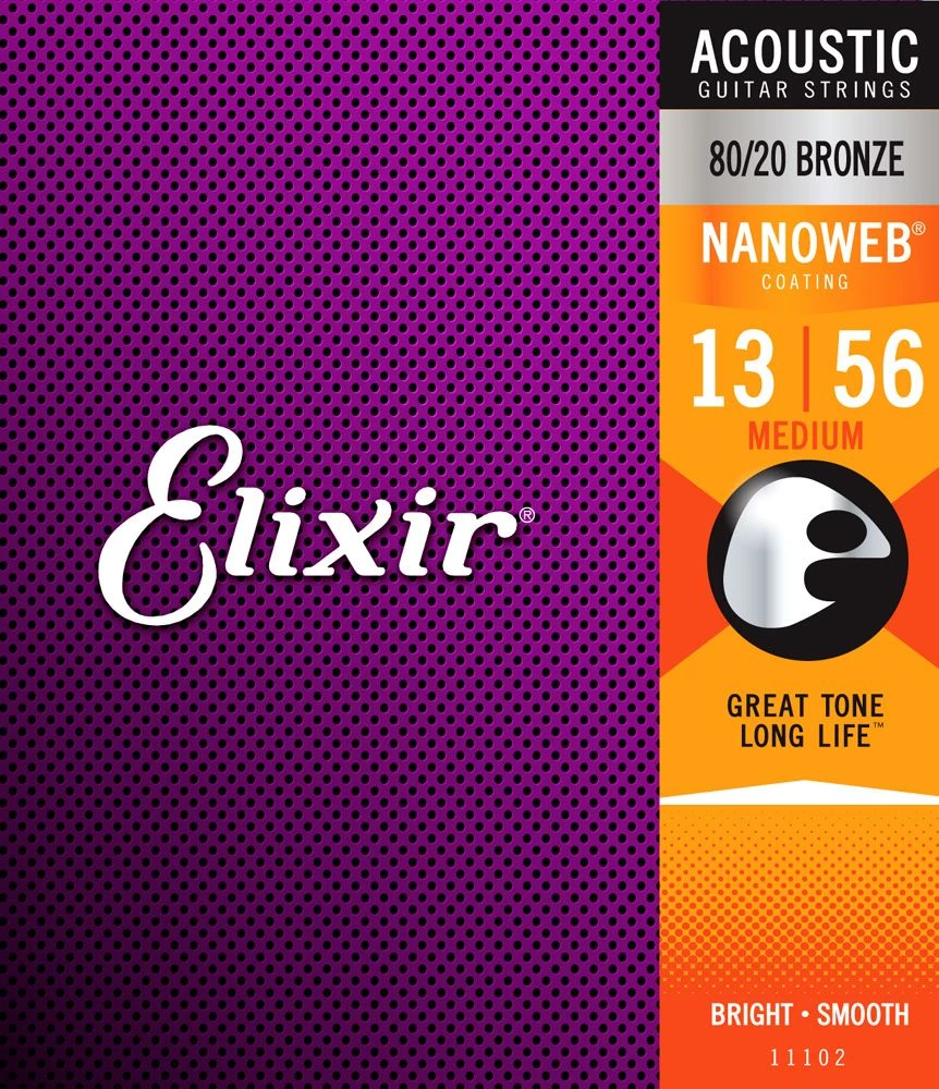 Elixir Nanoweb 13-56 Medium Guitar Strings 80/20 Bronze 2 Elixir Nanoweb 13-56 Medium Guitar Strings 80/20 Bronze